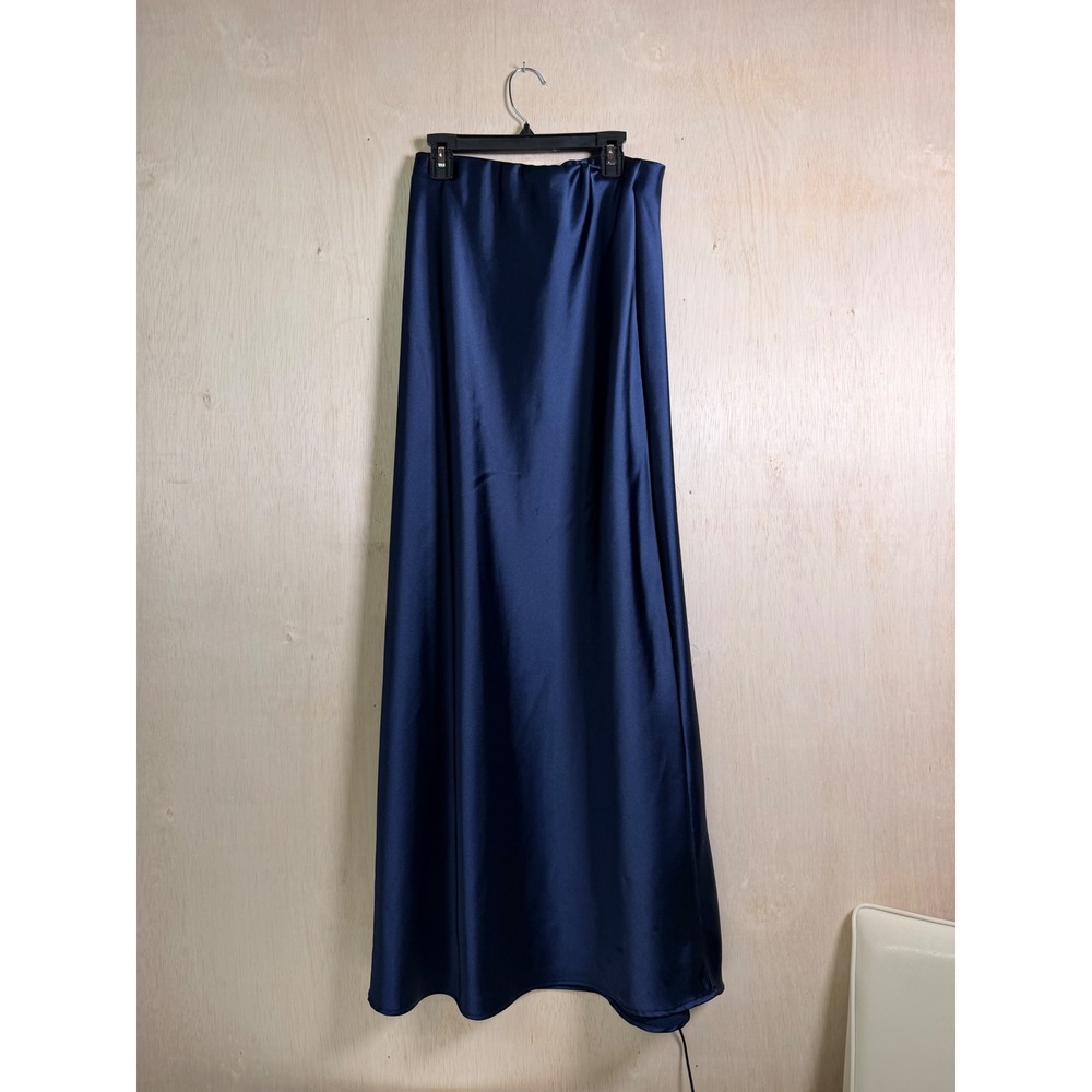 Renee C Satin Maxi Skirt Womens Medium Navy Blue Excellent Elastic Waist USA